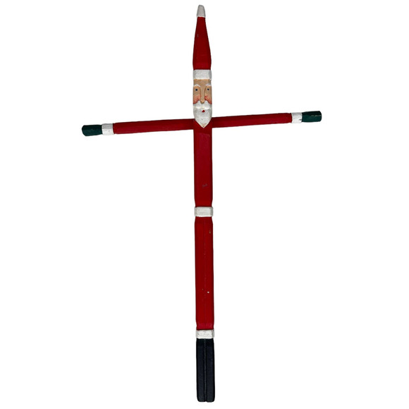 Wooden Stick Santa Ornament With Movable Arms 10.5" - Picture 3 of 8